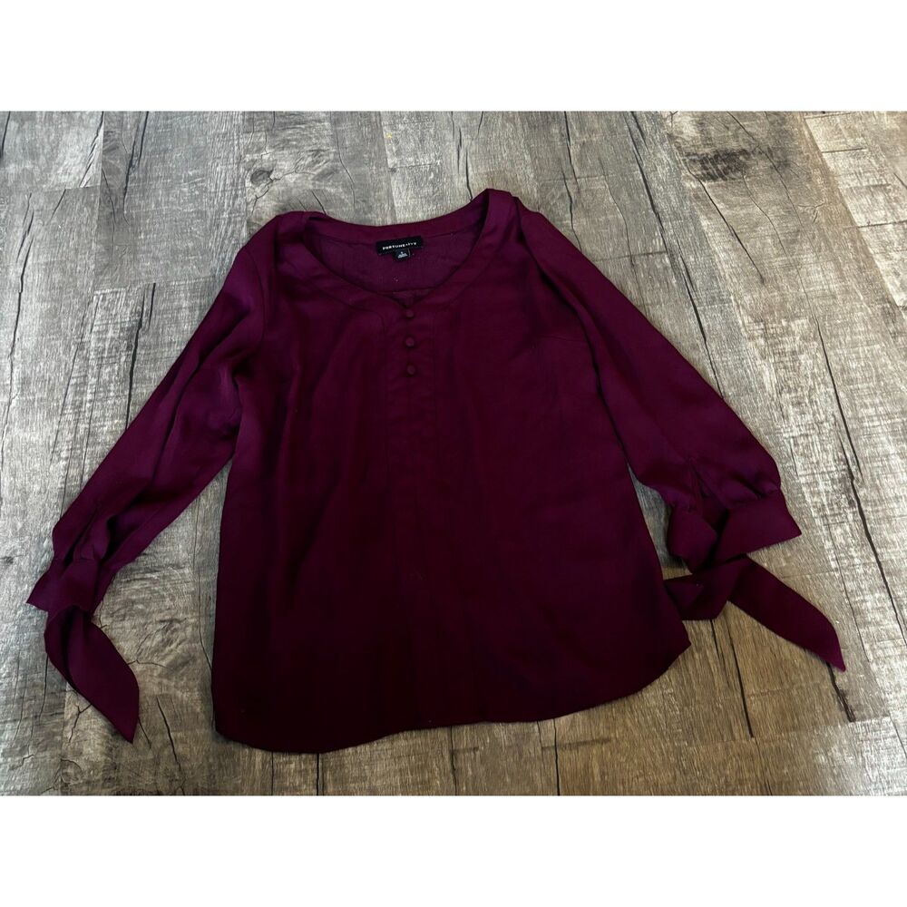 Fortune & Ivy Women's Burgundy Blouse Size S Tie Sleeve Detail